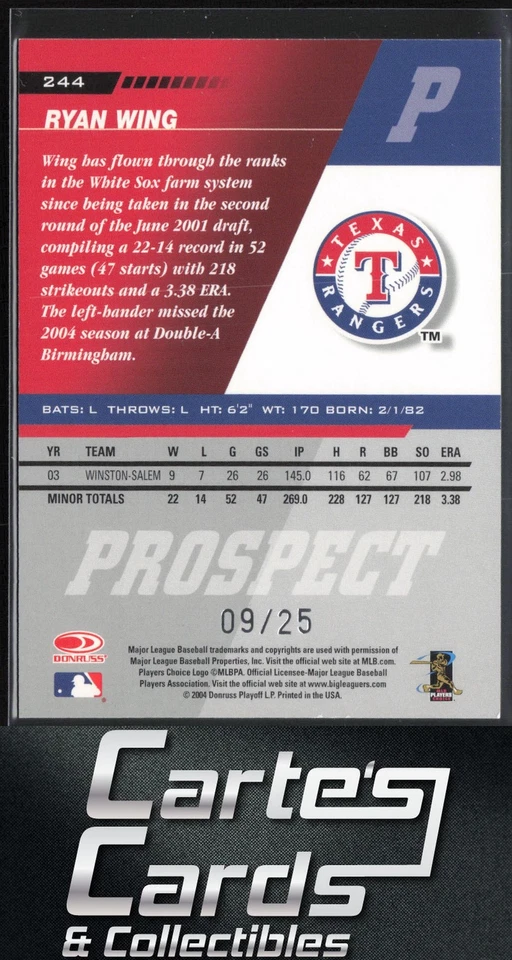 Ryan Wing 2005 Leaf #244 Press Proofs Gold Chicago White Sox 9/25 - Image 2 of 2