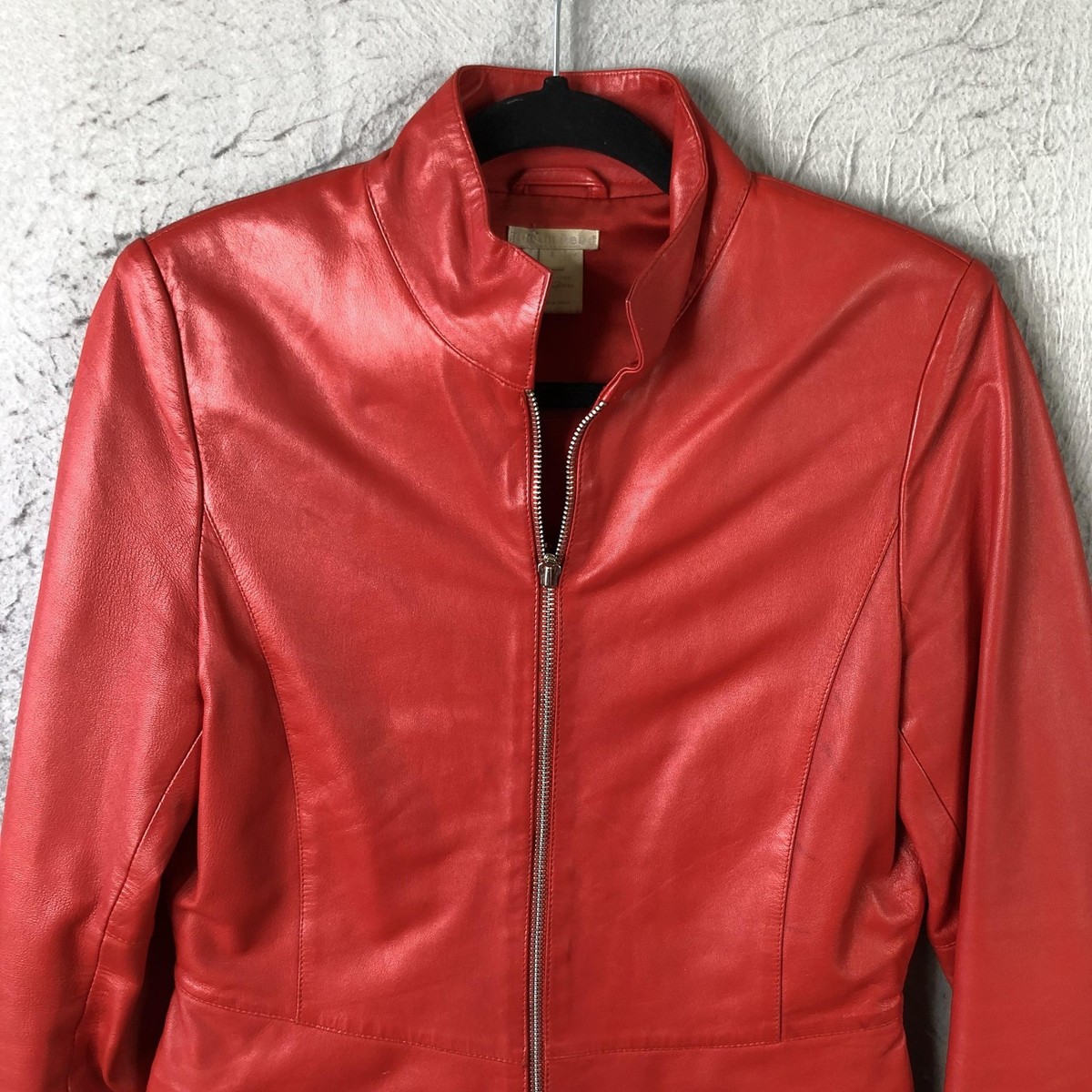 レザージャケット♡オースチンリード Austin Reed Jacket Womens 4 Red Leather Zip Front Stand Collar