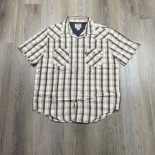 Levis Jeanswear Shirt Mens Large Plaid Western Pearl Snap 90s Vintage Button Up