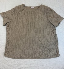 Vtg Lauren Lee Shirt Women Plus Sz 22 Top Blouse Crinkle Tan Scoop Neck USA Made