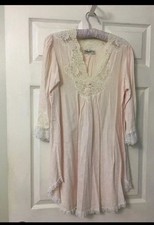Vtg. Christian Dior Pink  White Cotton/Lace Nightdress M