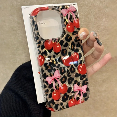 Entzückende rosa Schleife Leopard Kirsche iPhone Hülle für Pro Max 11-17