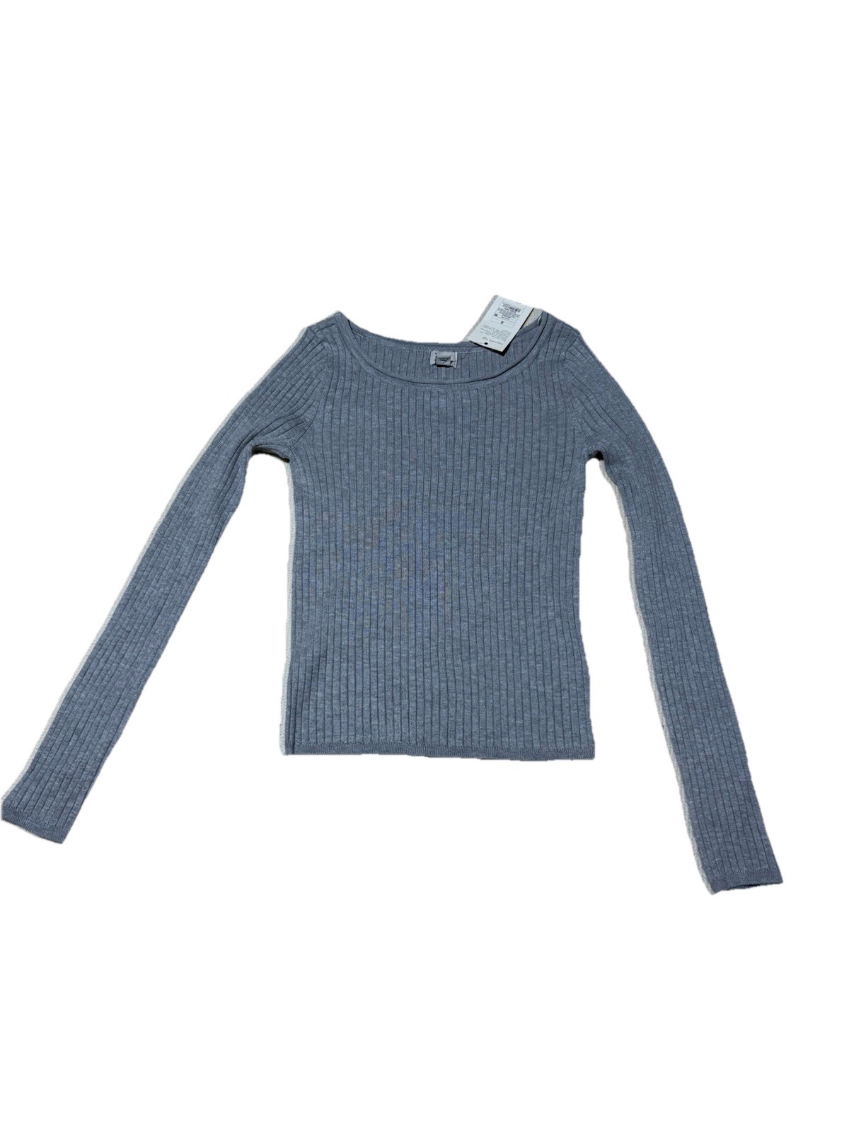 A New Day Womens Ribbed Long Sleeve Knit Top Gray Size Small Stretch NWT