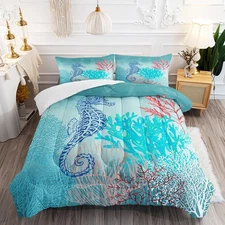 Nautical Sea World Comforter Set for and Adults, Twin Size Ocean Sealife Hipp...
