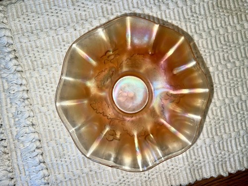 Ventilador afilado iridiscente plegable volantes naranja caléndula cuenco 7" vintage - Imagen 9 de 9