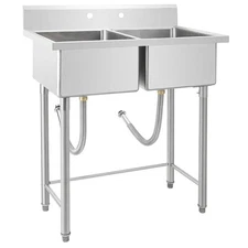41×23×45in Stainless Steel Double Basin Utility Sink Commercial Sink for Kitchen