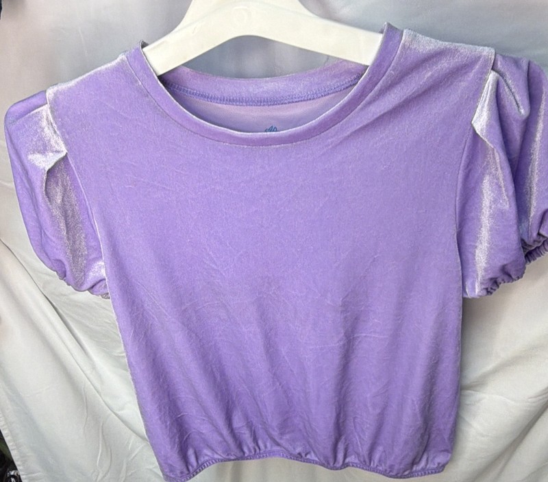 Thereabouts Girls Purple Round Neck Puff Sleeve Solid Crop T-Shirt L 14