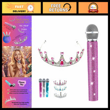 Sparkly Rhinestone Microphone Prop Crystal Tiara - Girls' Princess Dress Up Co