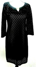 Tacera Black Lace Shift Dress Small Classic Overlay Beige Lined Cocktail Party