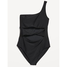 NWT Old Navy Black One Shoulder Cut Out Pull On Swimsuit Padded Women's Sz XL