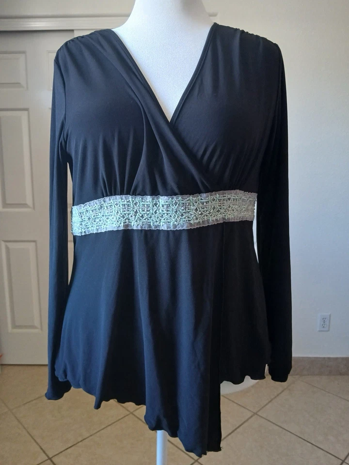 Blusa Top Mujer JTB NEGRA XL Dobladillo Asimétrico Top Manga Campana Lentejuelas Cintura Foto 2 de 4