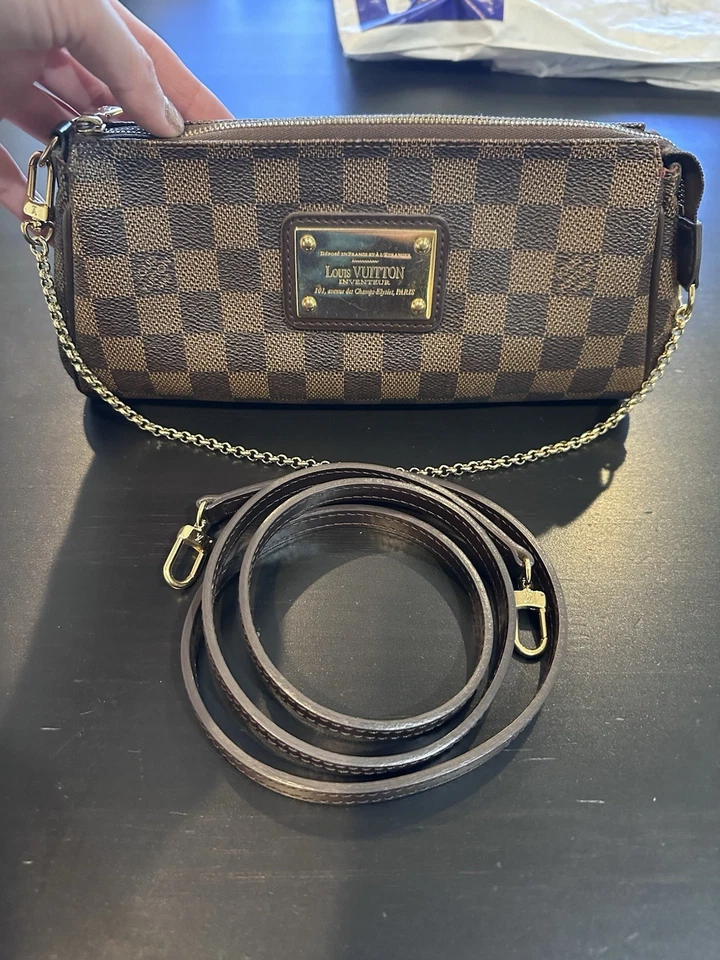 Auténtica bolsa Louis Vuitton Damier Level Eva con correa de cuero y cadena Foto 3 de 4