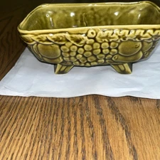 Vintage 50s Green Drip Glazed Planter Plants Succulents MCM Pedestal Grapes