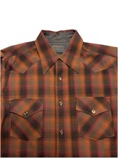 1960s 1970s vtg SIR PENDLETON Orange PLAID WOOL SHIRT L USA