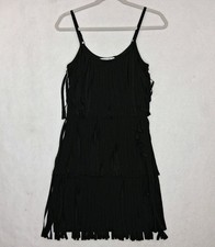 Sexy Black Gothic Dark Fairy Mini Dress W/ Fringe Size Medium Short Thrash Metal