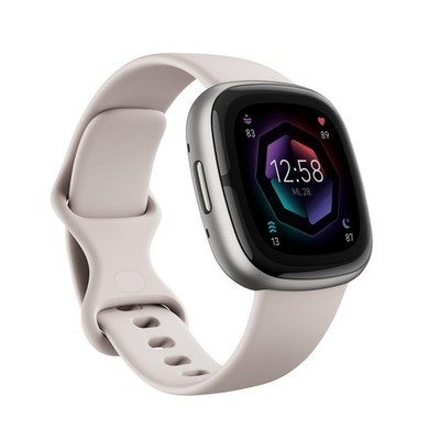 FITBIT Sense 2 Smartwatch Aluminium Elastomer, S/L, Lunar White/Platinum**