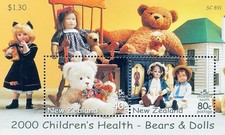 NEW ZEALAND DOLLS AND TEDDY BEARS STAMPS SHEET OF 2 MNH 2000 CHILDREN'S HEALTH