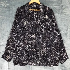 Womens Top XXXL Grunge Sheer Whimsygoth Button Up Knot Front Leopard Cheetah