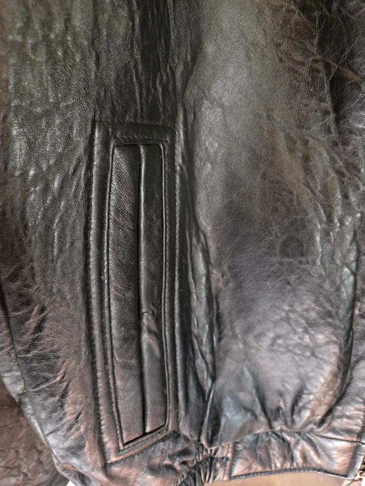 Chaqueta de cuero vintage de piel de cordero negra grande Hunt Club Foto 4 de 4