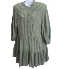 Semi-Sheer-Dotted Swiss Cottagcore Dress-Moss Grn-Tiered-Lace/Pin Tuck Details M