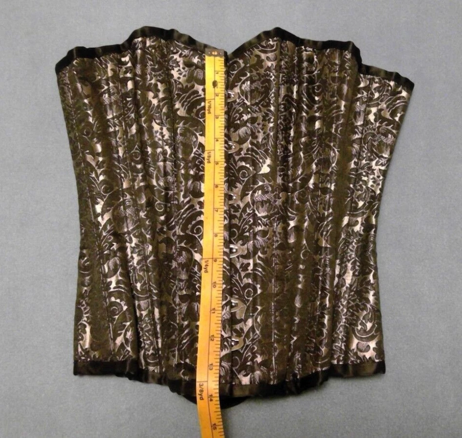 Corsé victoriano gótico brocado plateado deshuesado acero busto completo 28 a 22 pulgadas Foto 3 de 4