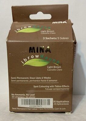 MINA i brow Henna~Light Brown~Semi Permanent~Stays Up To 6 Weeks~ Exp:  8/2025