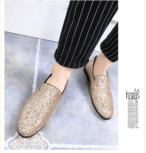 Men's Pointy Toe Glitter Sequin Loafers Moccasin Gommino Party Dress Shoes Size - Picture 22 of 32