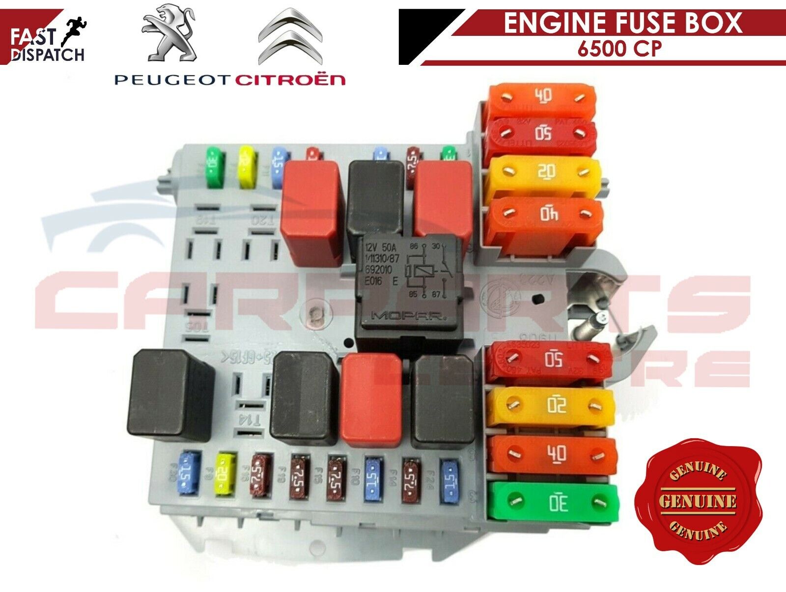Boîte à fusibles (1388593080 et 1367661080) compatible : Fiat Ducato,  Peugeot Boxer, Citroen Relay (2011 - Aujourd'hui).