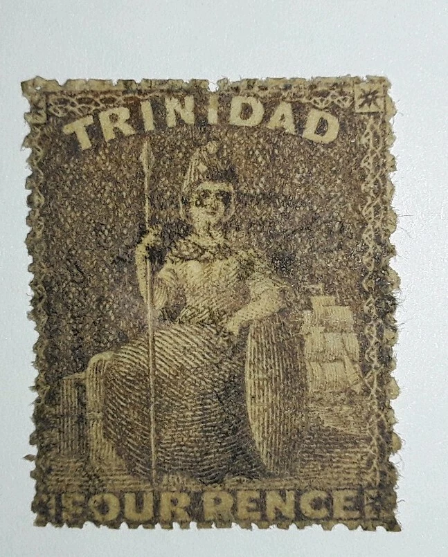 Sellos de viaje: estampillas de Trinidad de 1859 Sc#23 gibones, usadas, Ng. Foto 2 de 4