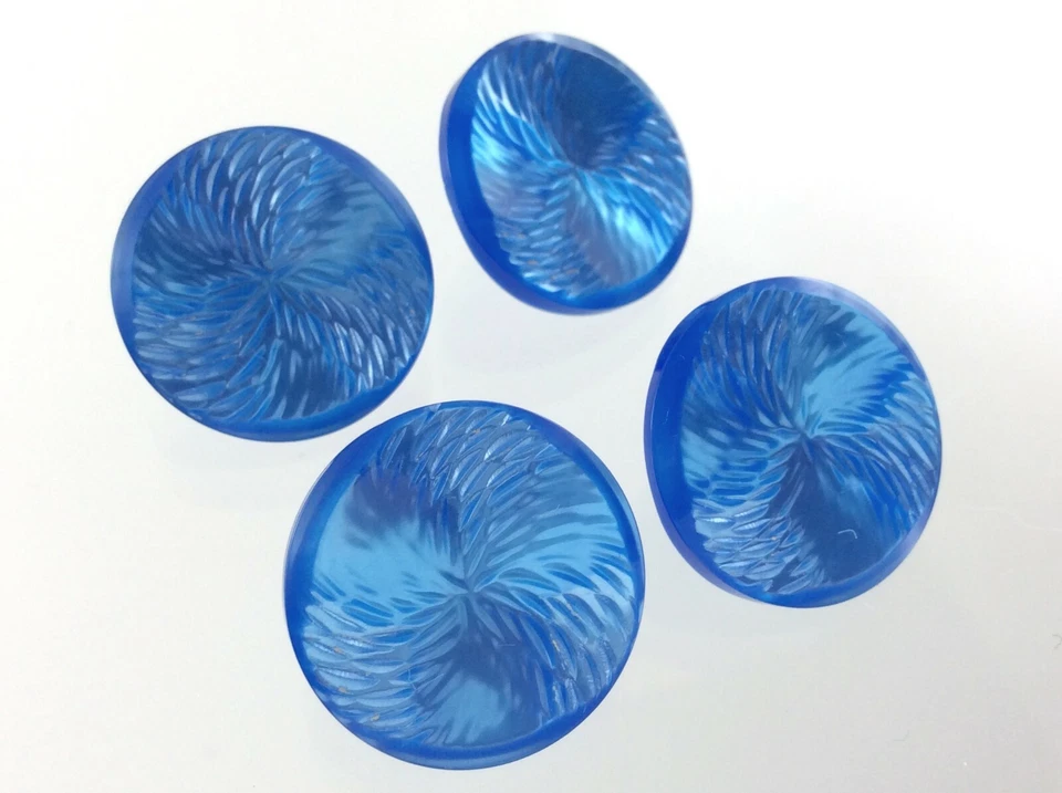 Blue Shiny Round Plastic Garment Button .7in Geometric Pattern 798C - Image 2 of 4
