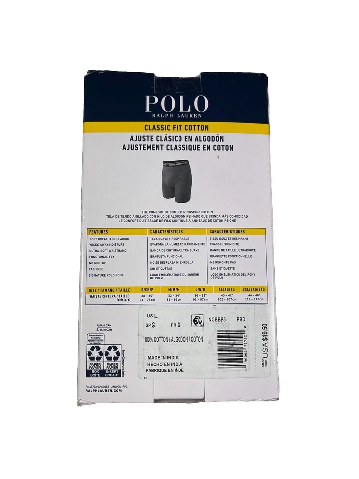 Nuevo con etiquetas. Polo Ralph Lauren. Pack de 3. Calzoncillo boxer clásico de algodón. Multi. MRSP. $49,50 Foto 3 de 4