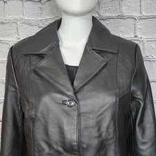Dialogue black Three Button Leather Jacket Women's Small Nwt