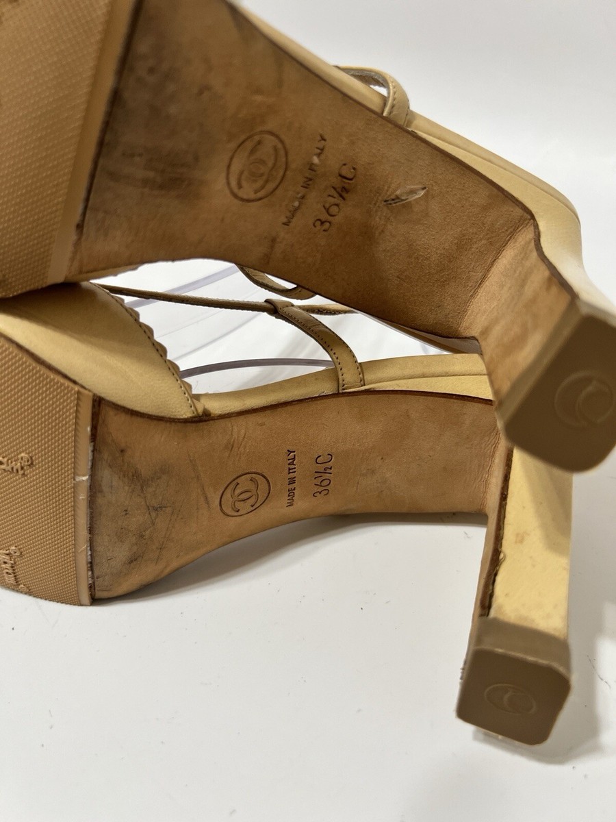 グランジェ中古です！ベージュ付き！ Vtg Chanel Beige Leather CC Logo Slingback Heels 36.5 | eBay
