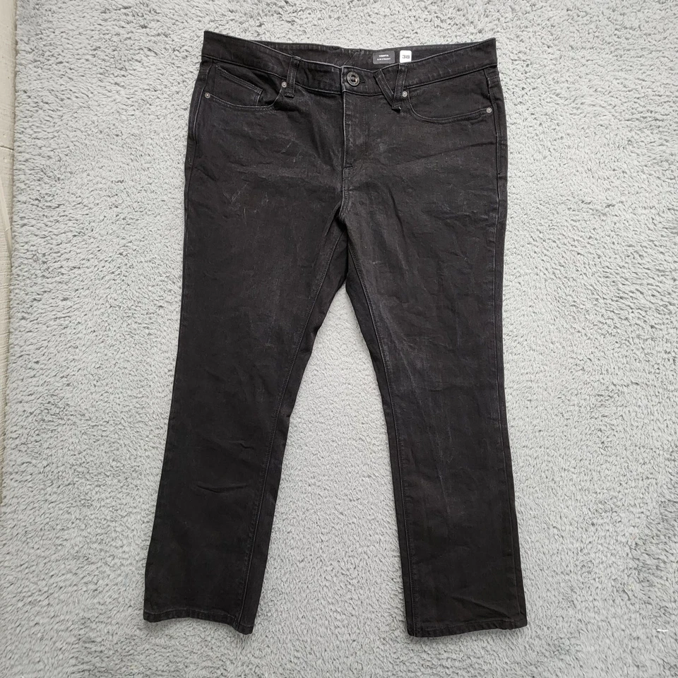 Volcom Vorta Slim Straight Jeans Mens 38x29 Black Grunge Stretch Denim - Image 2 of 4