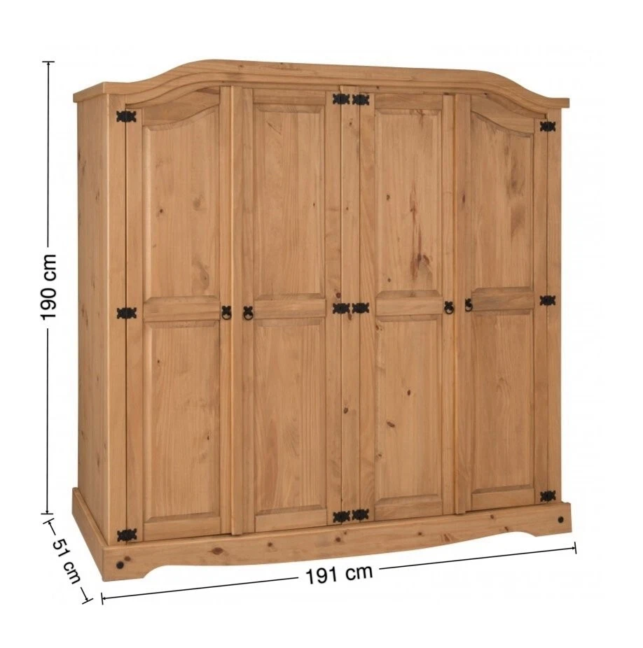 Corona Wardrobe 4 Door Arch Top Mexican Bedroom Solid Pine by Mercers Furniture® - Image 3 of 3
