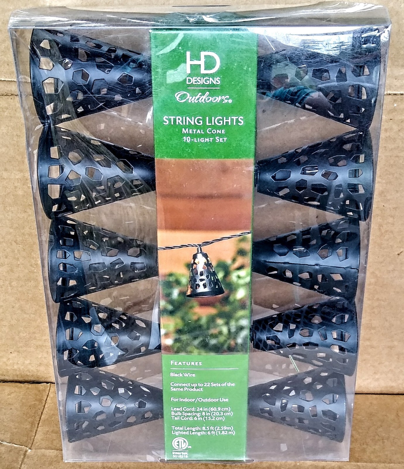 HD DESIGNS OUTDOORS STRING LIGHTS METAL CONE 10-LIGHT SET INDOOR/OUTDOOR GARDEN