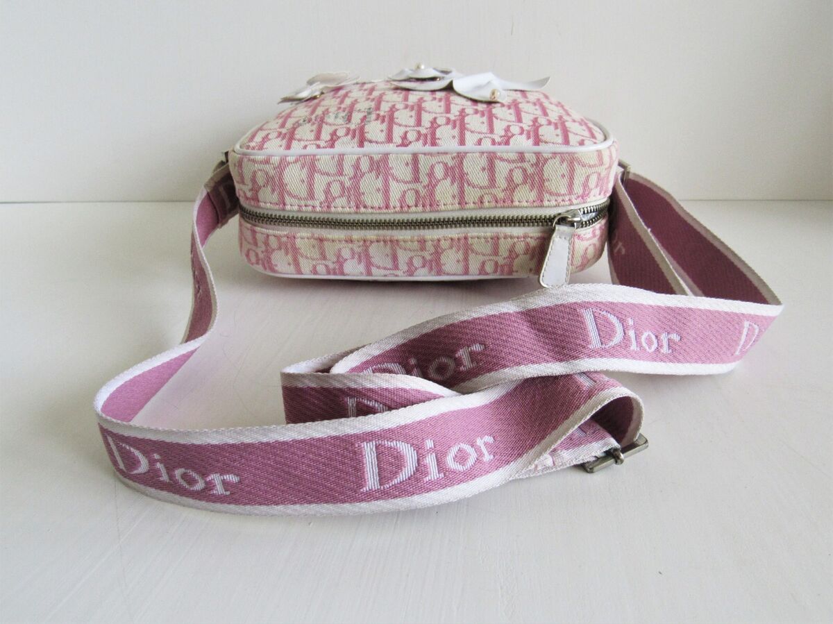 CHRISTIAN DIOR Trotter Pink/White Canvas Flower Applique CHRISTIAN DIOR Trotter Pink/White Canvas Flower Applique