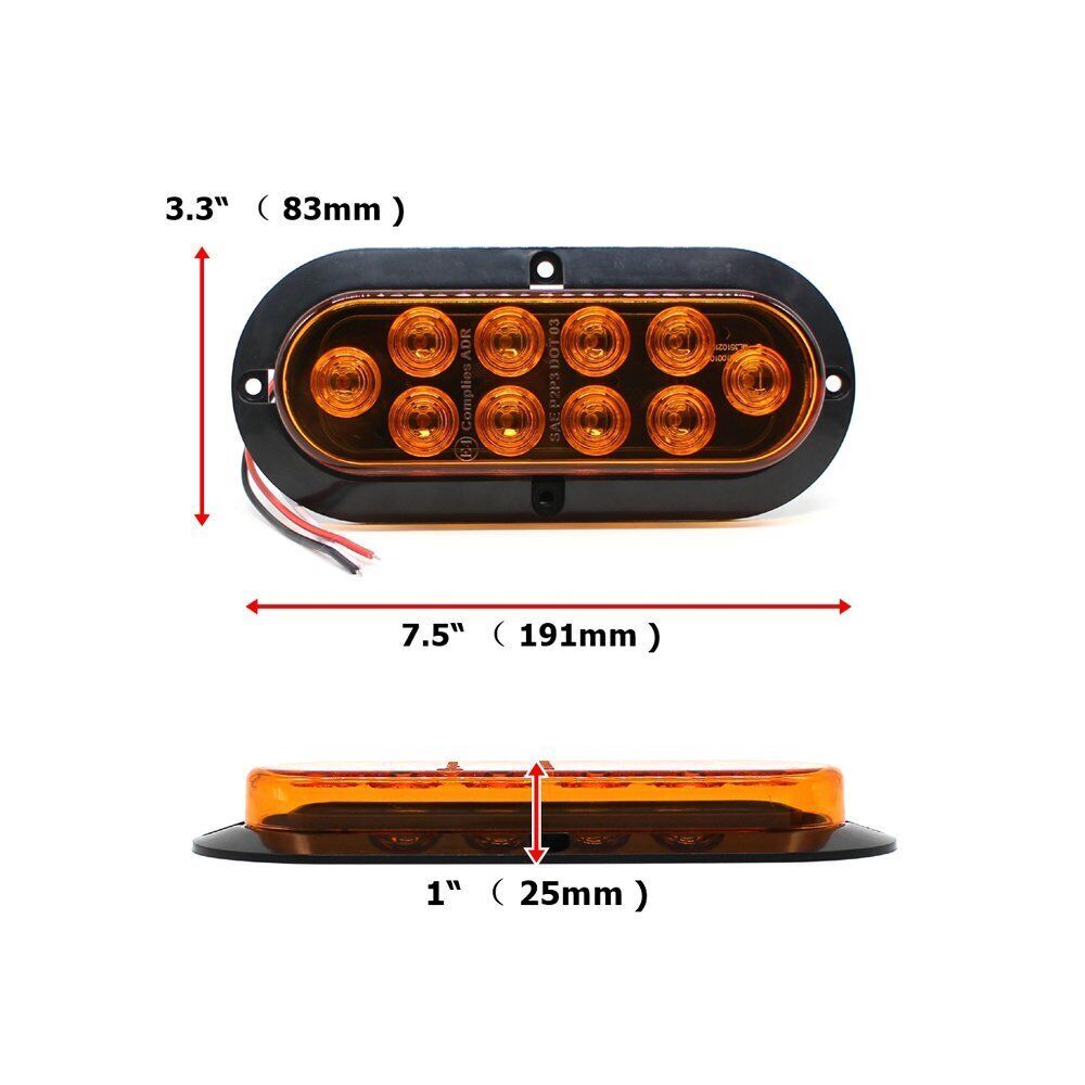 2Pcs Amber 6" Oval Trailer Lights 10 LED Stop Turn Signal Tail Truck