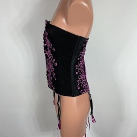 VTG y2k Fredericks of Hollywood Purple Embroidered Black Sexy Corset Lingerie