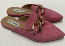 Steve Madden Finn Chain Pink Suede Slip On Flat Mules Sz 6.5