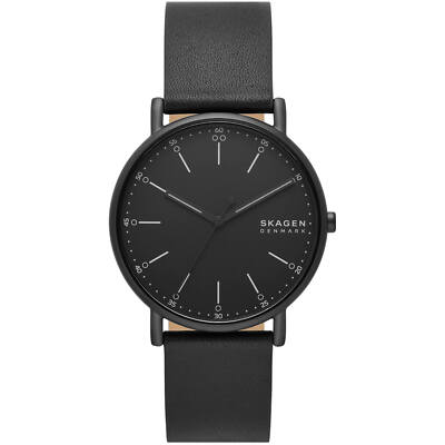 Skagen Men's Watch Signatur Quartz Black Dial Leather Strap SKW6902