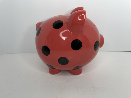 Salvadanaio grande in ceramica rosa con bersaglio a pois neri 2009 senza tappo - Foto 4 di 8