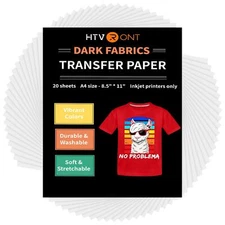 20 Sheets Heat Transfer Paper 8.5"x11" for Dark Fabric Printable Iron-On Vinyl