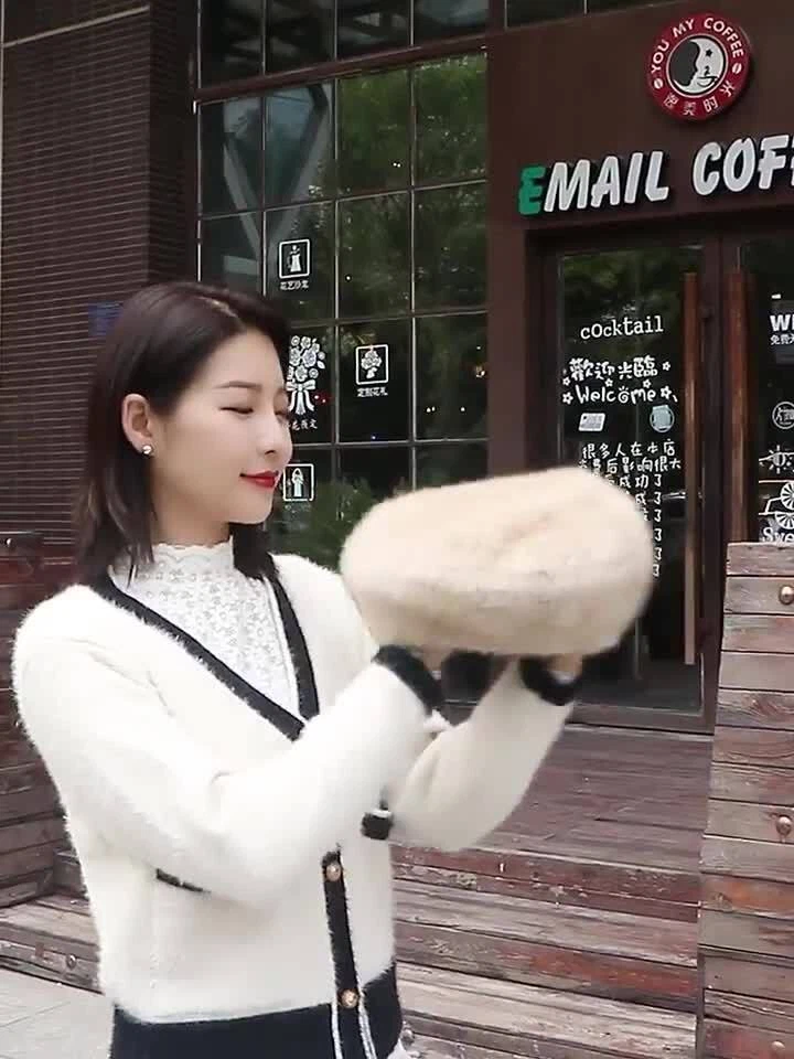 Women's Real Mink Fur Hat Beret Winter Warm Beanie Cap Headwear Brown Wine Black - Image 3 of 4