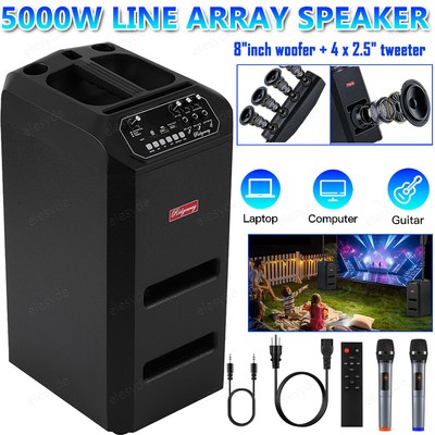 5000W 8 inch Portable Bluetooth Line Array Party Speaker System +2 Microphone US