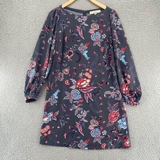 LOFT Dress Womens 6 Petite Gray Multi Floral Long Puff Sleeve Shift Mini Casual