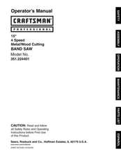 Owner's Manual & Parts List  Sears Craftsman 15" Band Saw - Model 351.224401