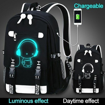 Luminous USB Port Anti Theft Backpack Bookbag Cool School Shoulder Bag Boys Girl