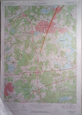 Marlborough MA Wall Topo Map 27''x 19'' Vintage 1969 USGS Shipped Rolled