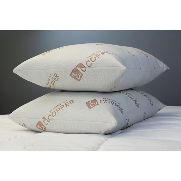 Bed Pillow Hypoallergenic Down Alternative Antimicrobial Copper Infused Set of 2
